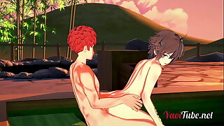 Conceivably Yaoi - Shirou & Sieg Having Sex in a Onsen. Blowjob and Bareback Anal with creampie and cums in his mouth 2/2
