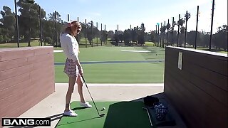 Nadya Nabakova puts her pussy on display forwards golf course